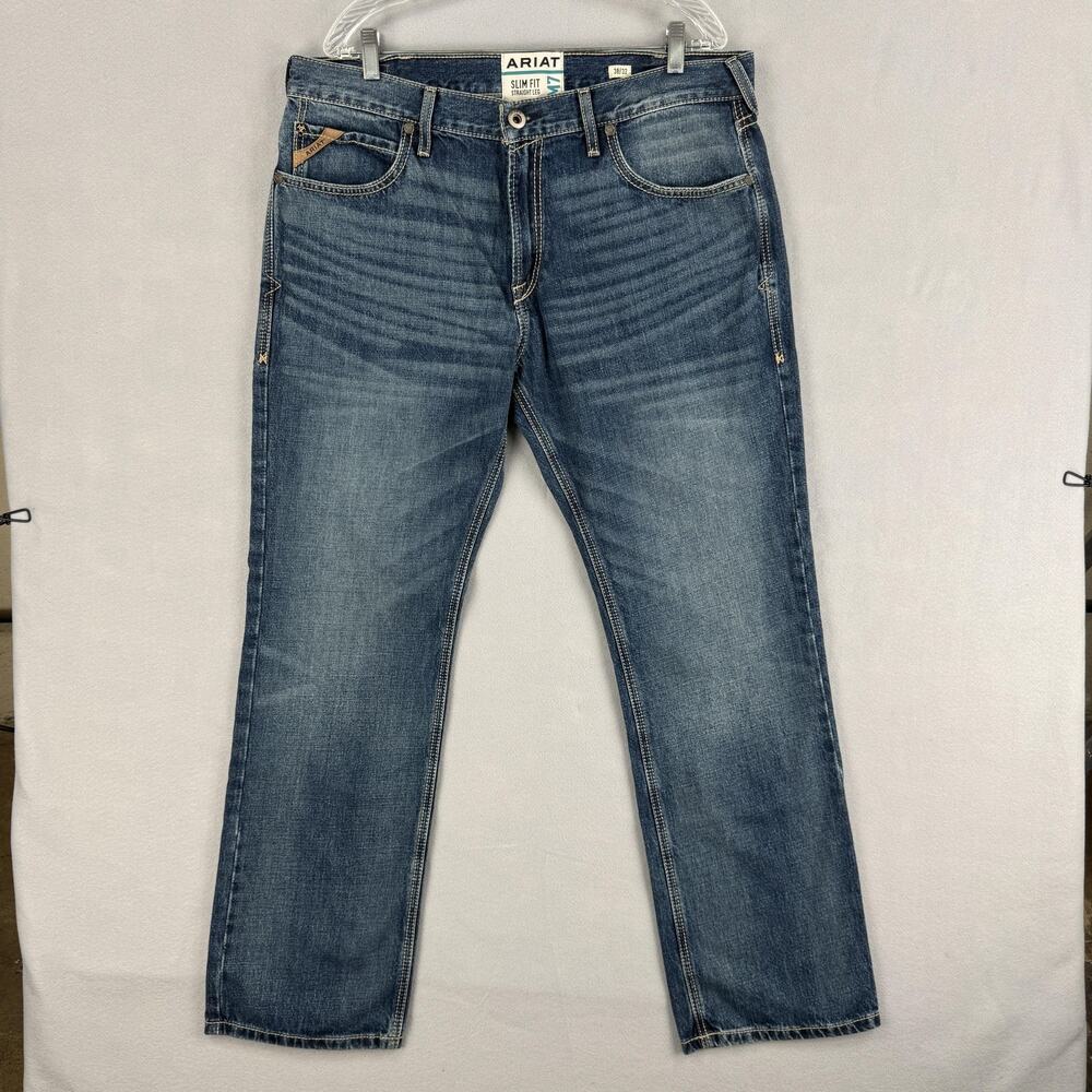 Ariat M7 Ezra Straight Jeans Mens 38x32 Medium Blue Slim Fit Loop Lock Denim